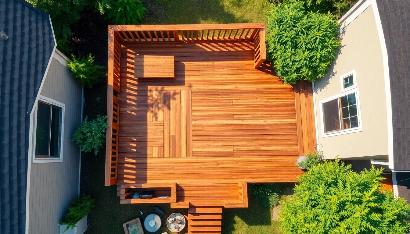 Detailing the stages of deck construction with visible framework and materials used, enhancing understanding of the project.