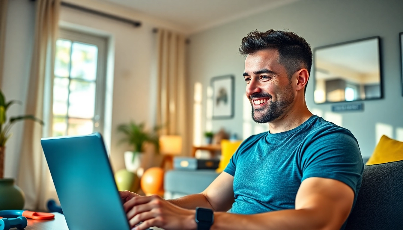 Engaging virtual personal trainer in Jersey City guiding an online fitness session from home.
