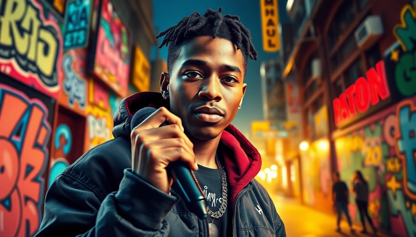 BigMay202 interviews showcasing a young hip-hop artist in an energetic urban setting.