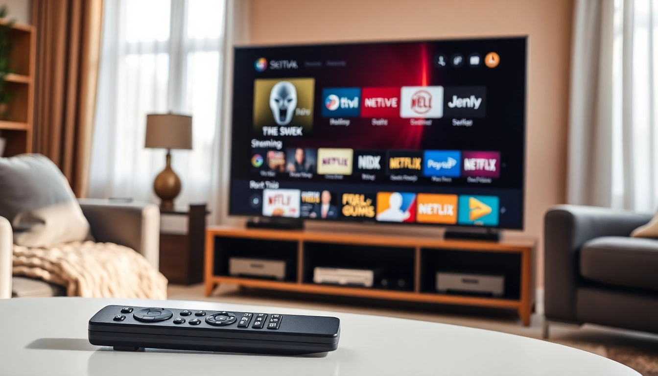 Experience a free streaming trial promoted on a stylish TV setup in a cozy living room.