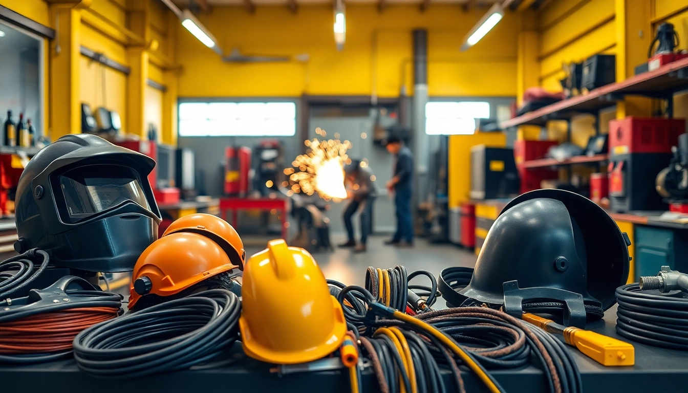 Discover welding supplies near me in a professional workshop, showcasing tools and focused work.