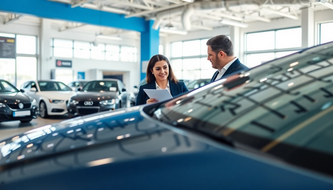 Engaging in a Part Exchange process at a car dealership with a customer and salesperson.