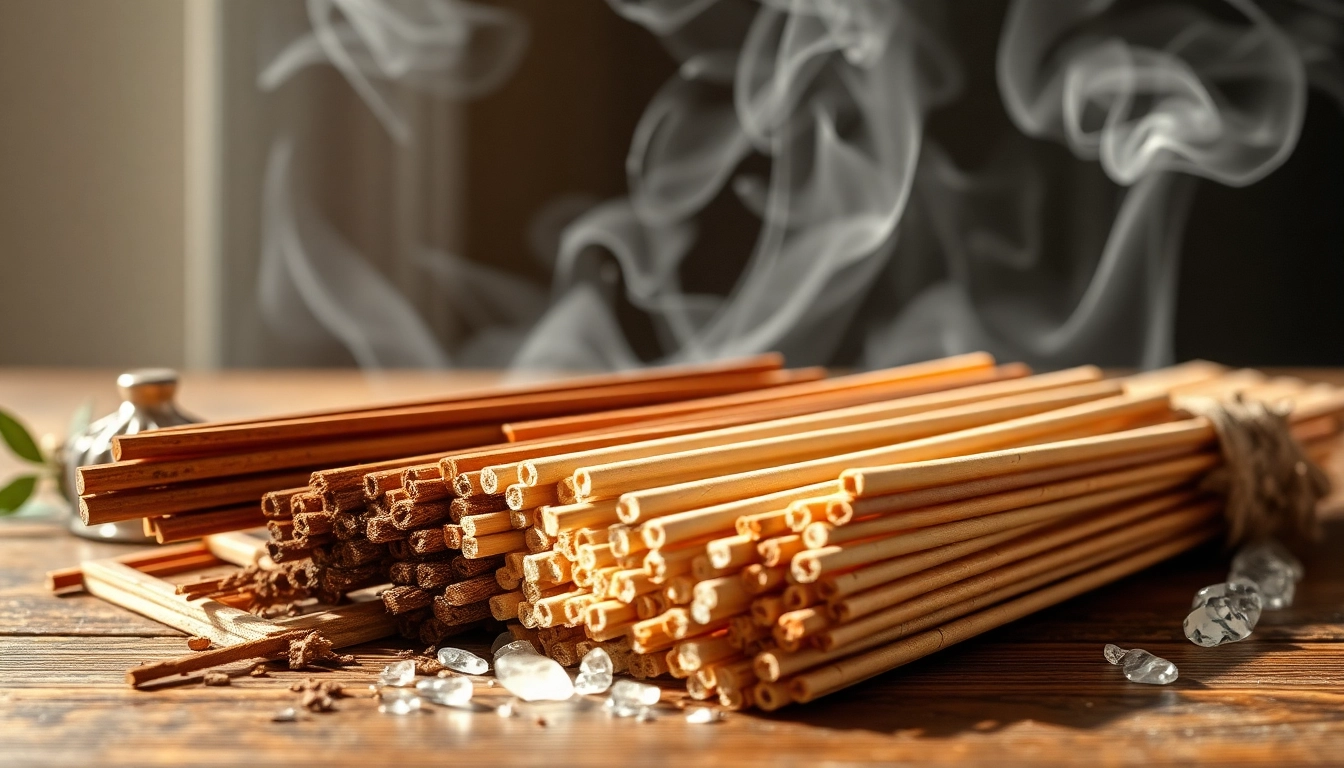 Incenses for cleansing displayed artistically, featuring aromatic sticks and calming smoke.