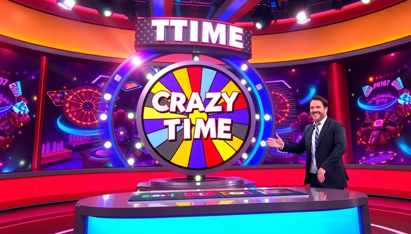 Crazy Time Italia live action with a colorful spinning wheel, showcasing the thrill of interactive gaming.