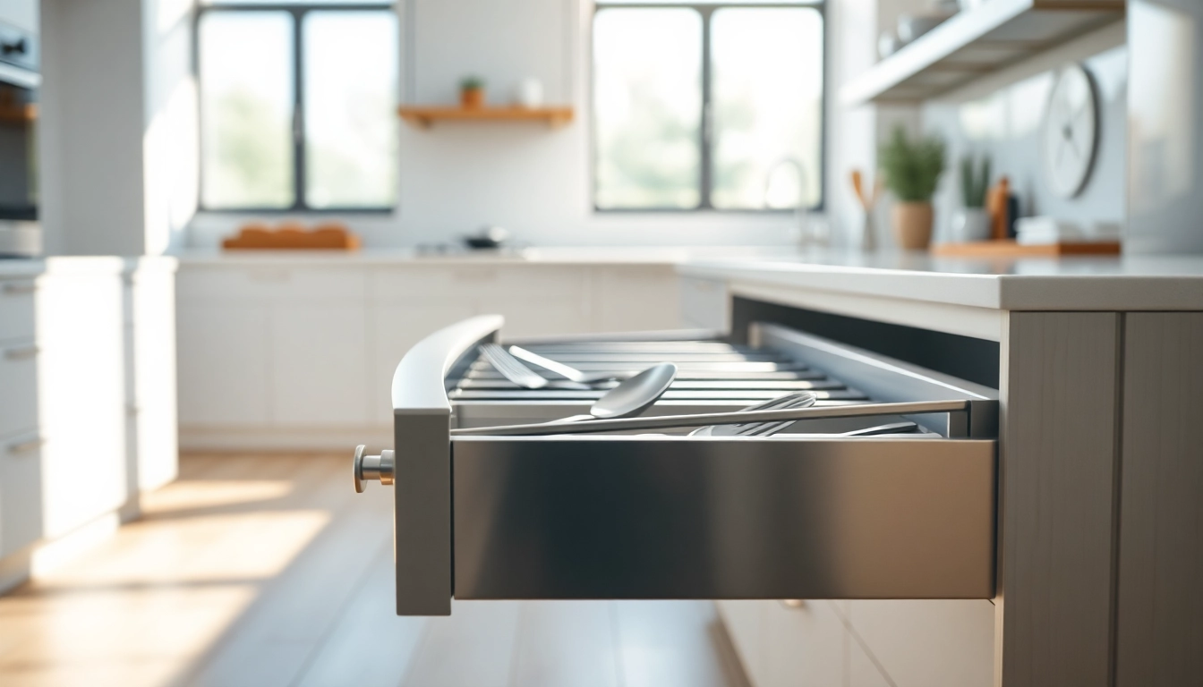 Reinforce organization with a high-quality metal drawer system in a modern kitchen.