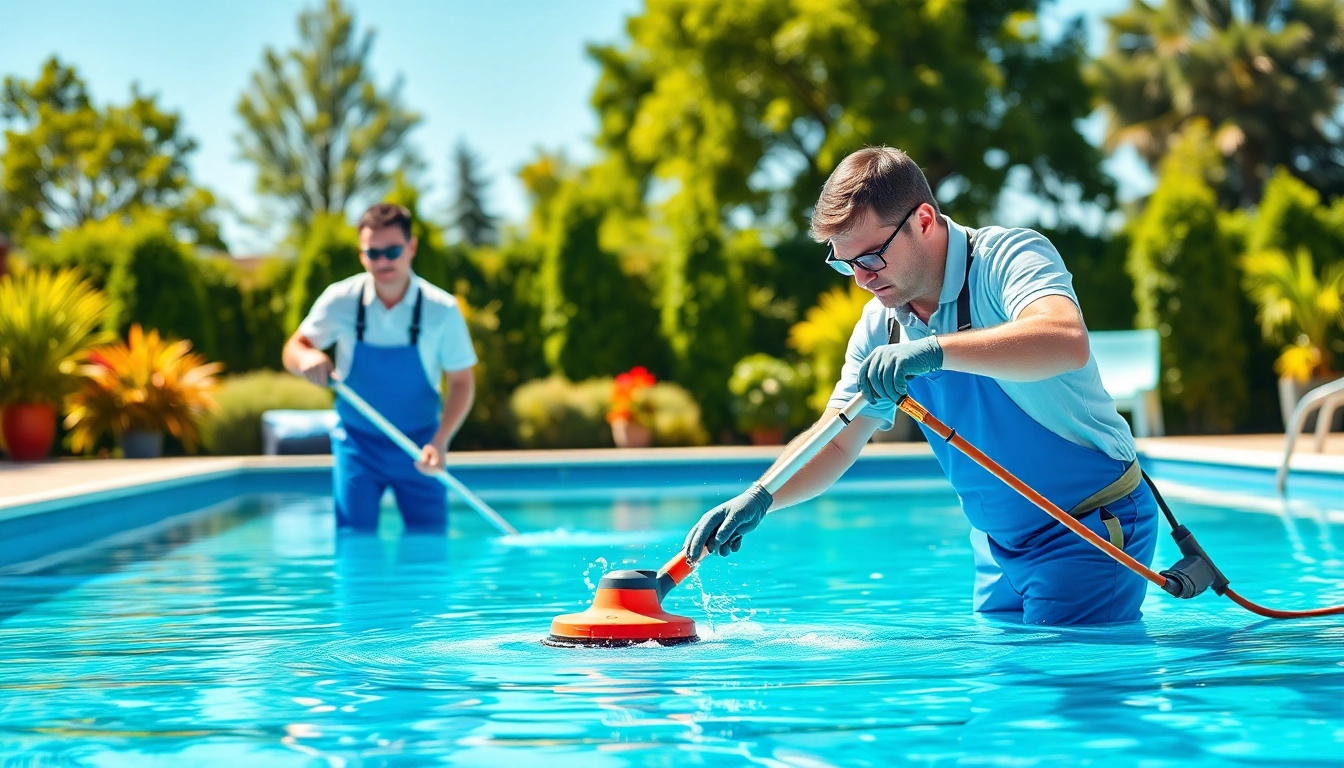 Team providing pool cleaning service near me while ensuring water clarity and hygiene.