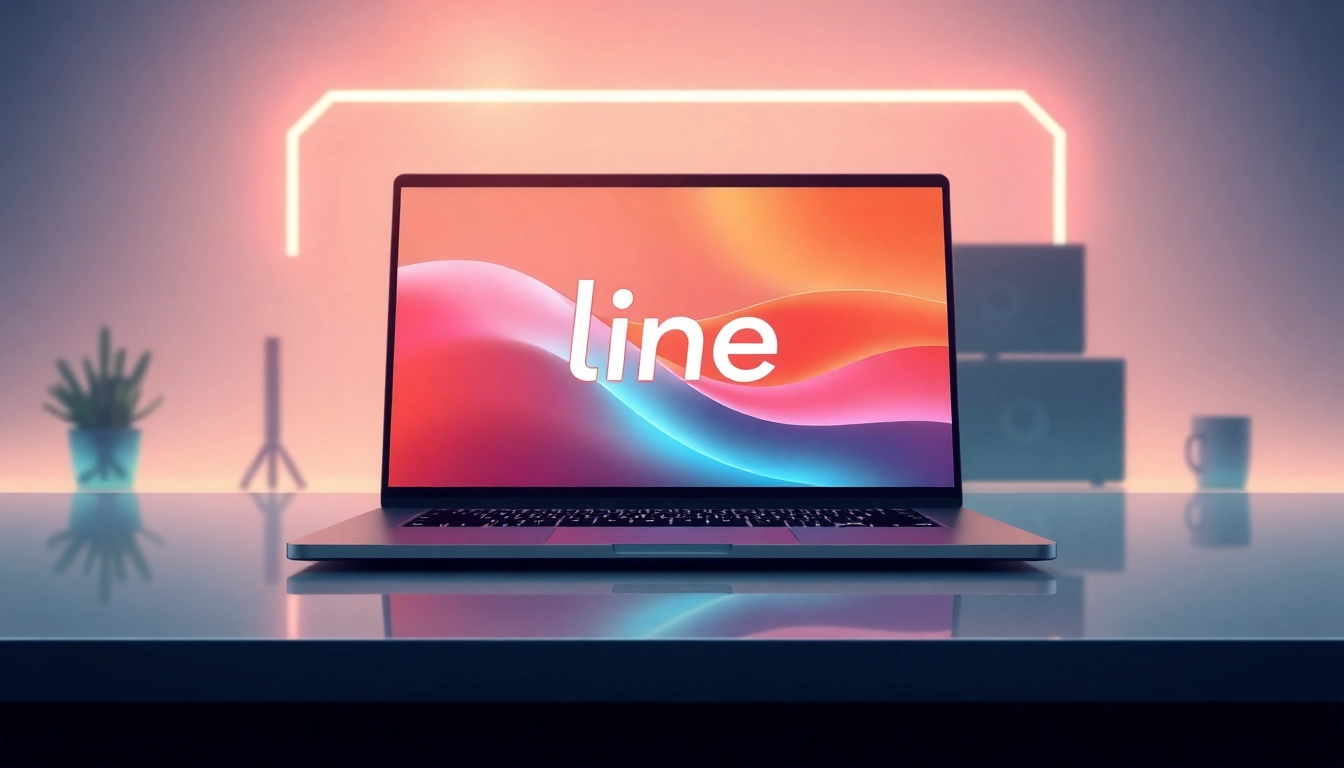 Engage with line電腦版官方下載 on a stylish laptop set in a modern workspace.