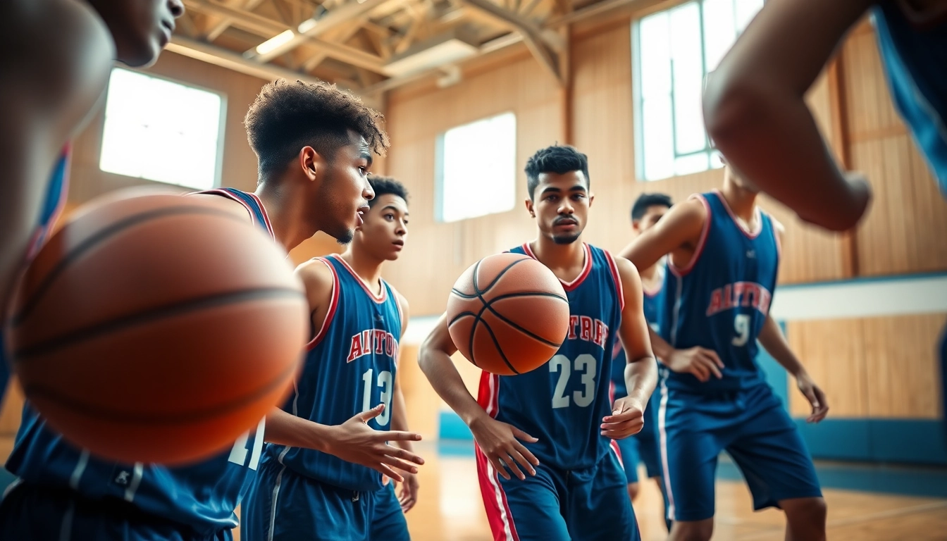Engaged youth players demonstrating skills at Takeover Basketball Academy in a vibrant gym.