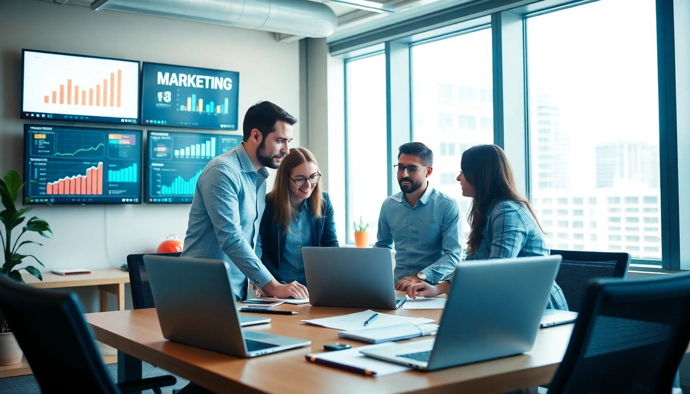 Engaged team working on smspva strategies in a bright, modern office environment.