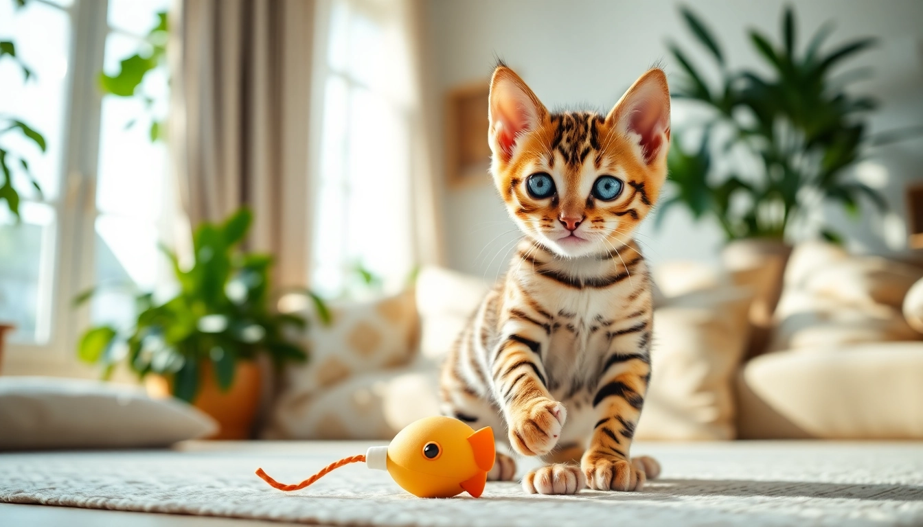 Bengal Breeders Orange County highlight playful kitten in bright living room environment.