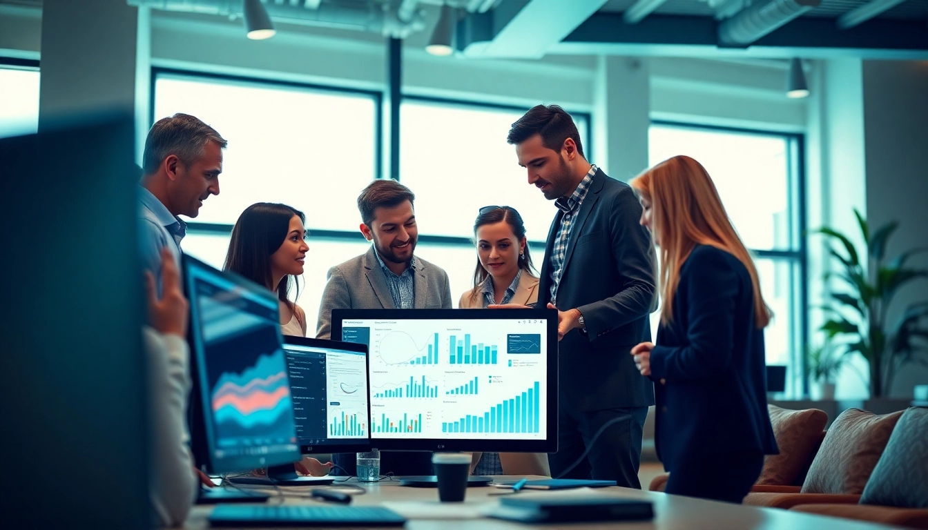 Maximizing online marketing Edmonton strategies with a professional team in a modern office.