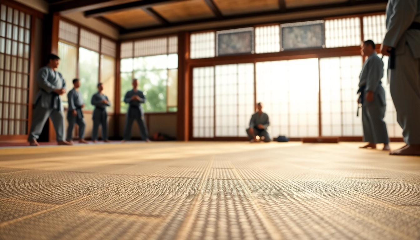 Practicing en un Tatami para artes marciales en un dojo con detalles sobre su textura y calidad.