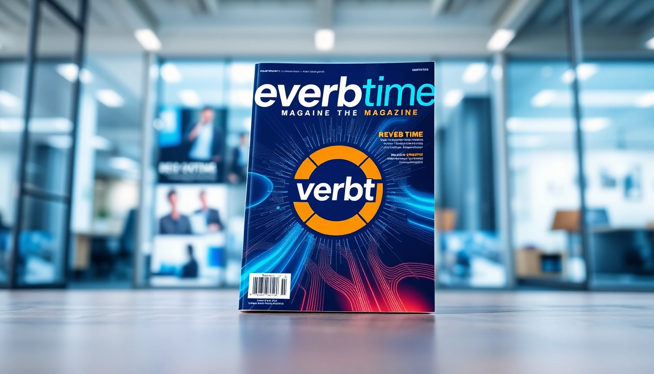 Illustration of Reverbtime Magazine cover design featuring vibrant colors and modern themes.