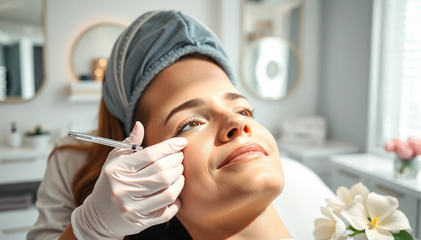Client receiving a botox treatment in a serene medspa environment with professional care.