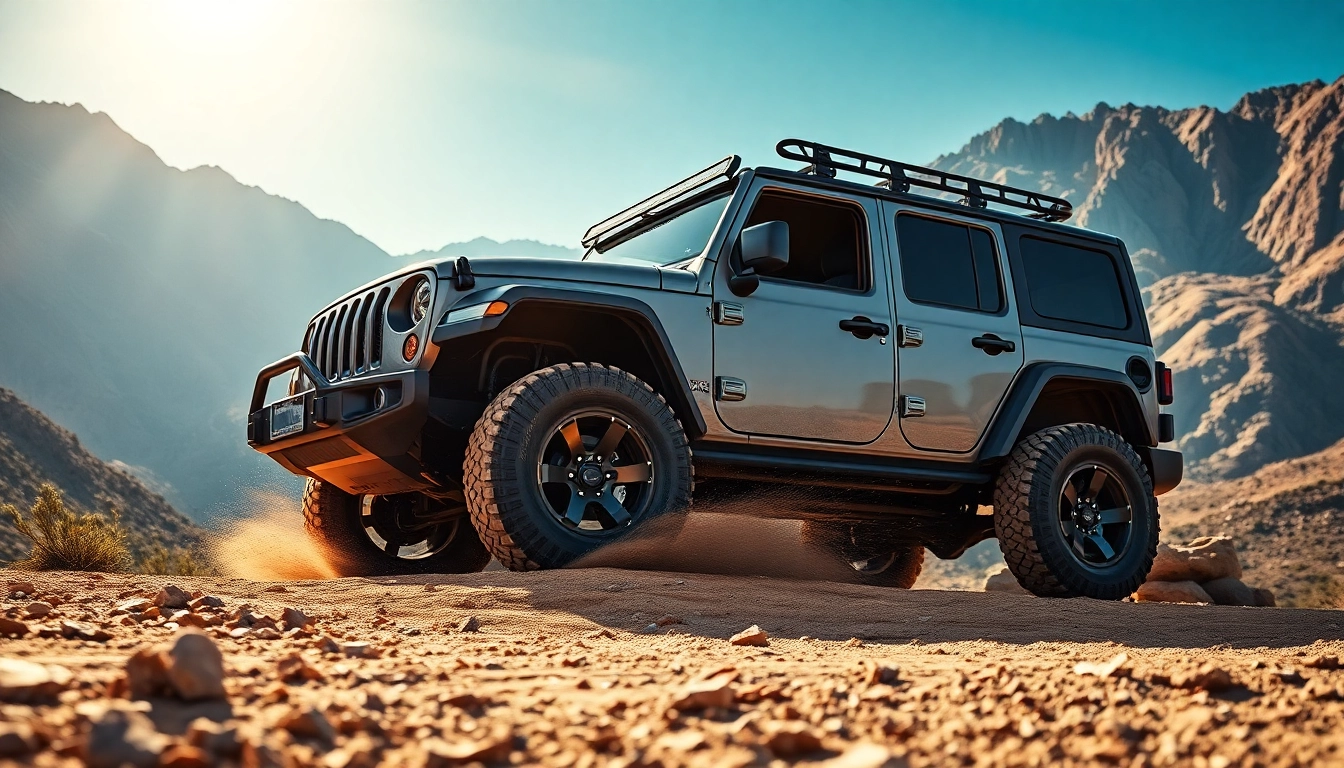 Showcasing XD wheels on an off-road vehicle in action against a dramatic landscape.
