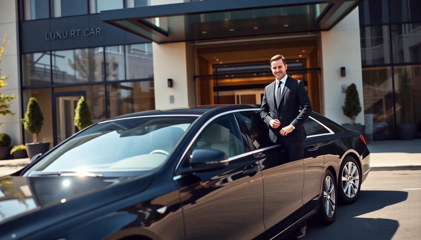 Experience premium car service Vancouver BC with a luxury sedan and professional chauffeur in a city setting.