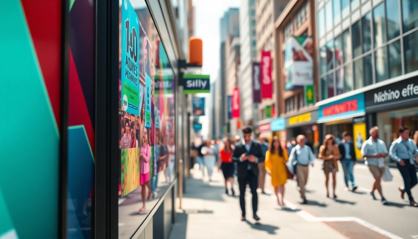 Engaging digital signage showcasing vibrant visuals in a lively urban setting.