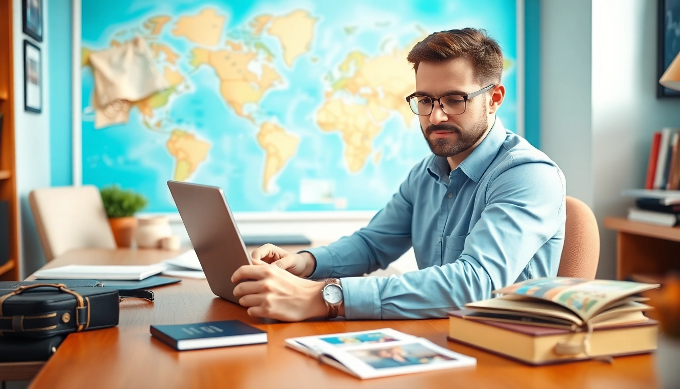 Fill out the uk eta online application form at a desk with essential travel items.
