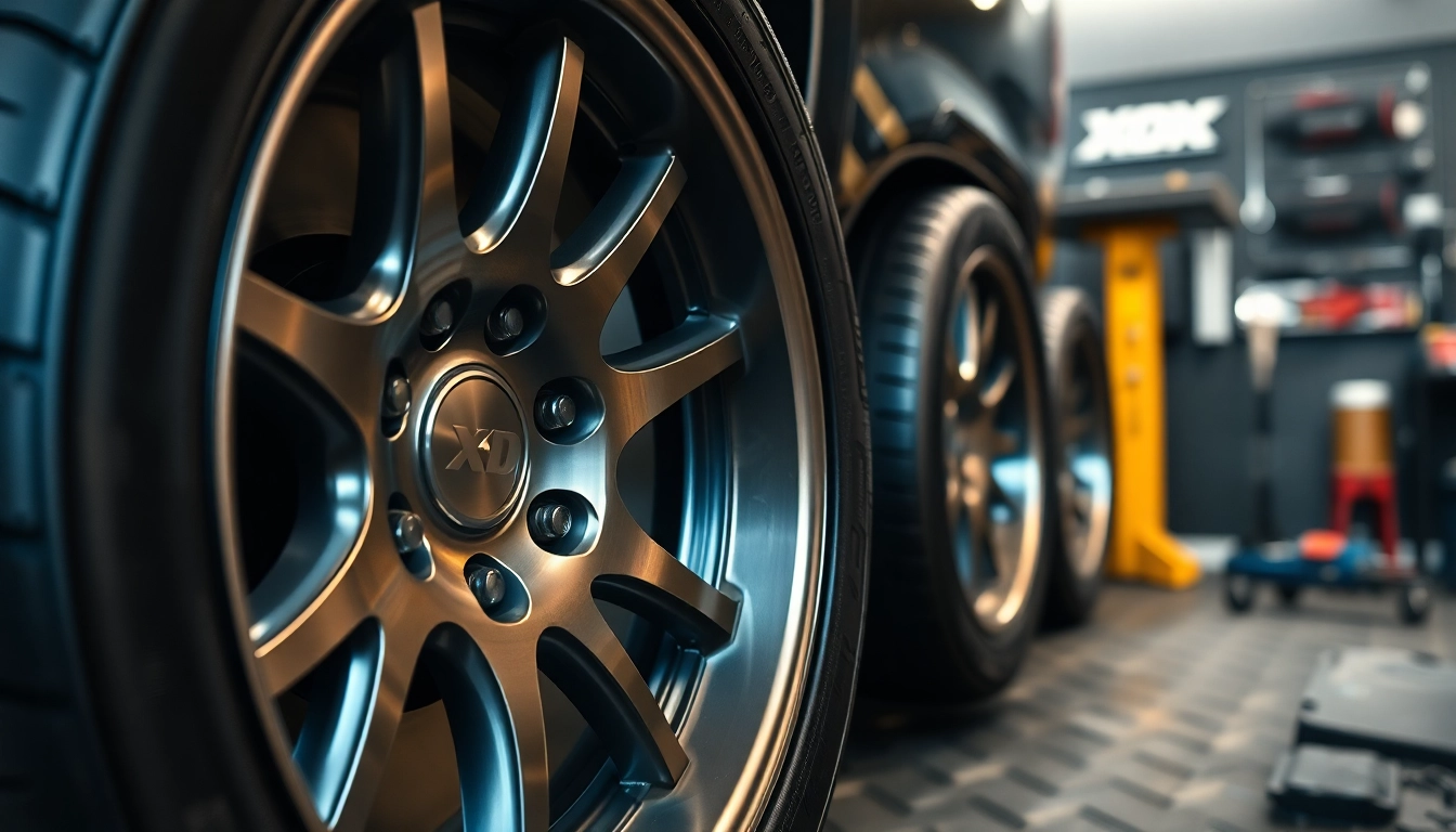 Showcasing eye-catching XD wheels with a bold metallic finish in an automotive workshop.