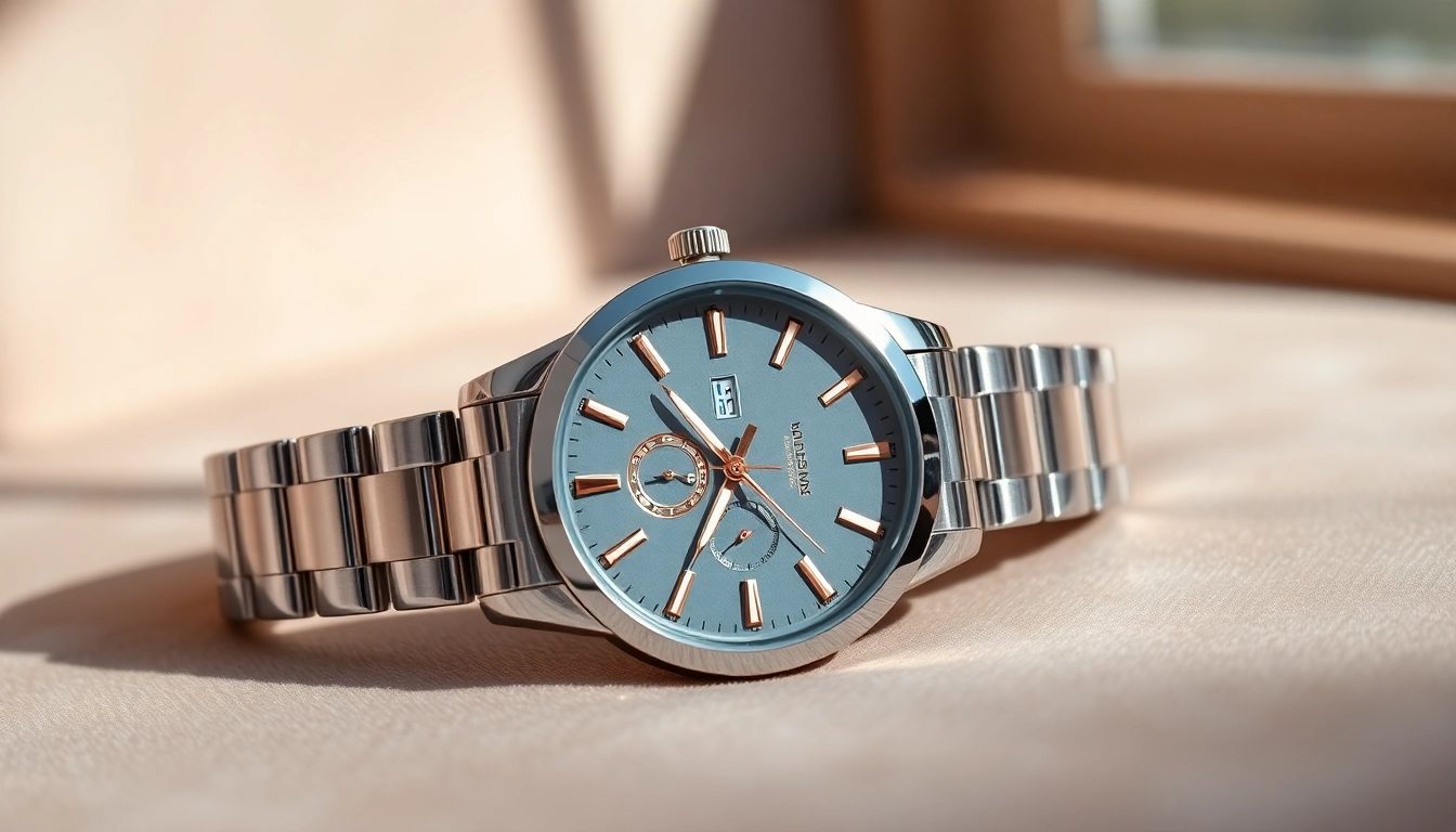 Aktuelle Damen Armbanduhr im detaillierten Design auf edlem Hintergrund präsentieren.