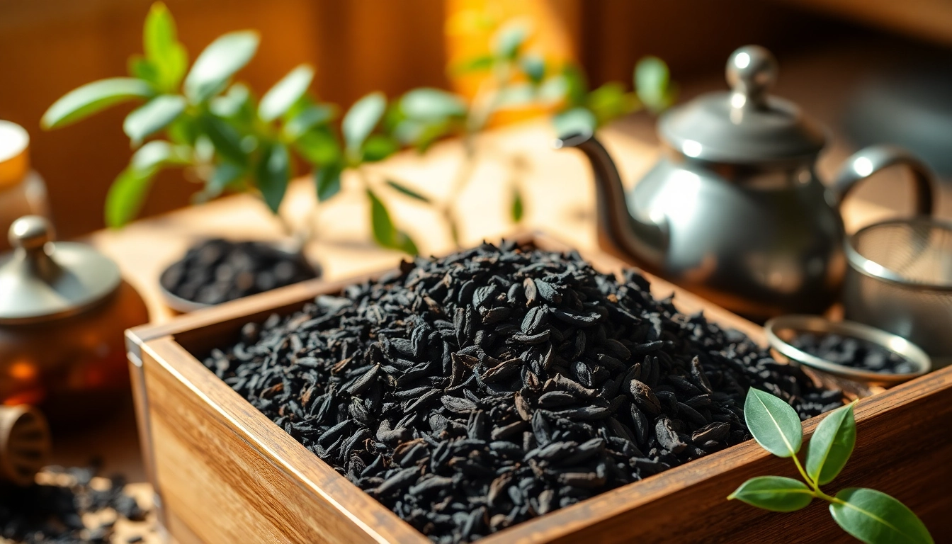 Elegant presentation of loose leaf black tea with delicate accessories, inviting a tea-drinking experience.