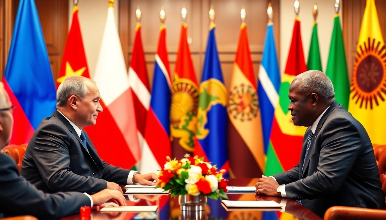 Engaging leaders representing coopération Russie Afrique at a summit discussing future partnerships.