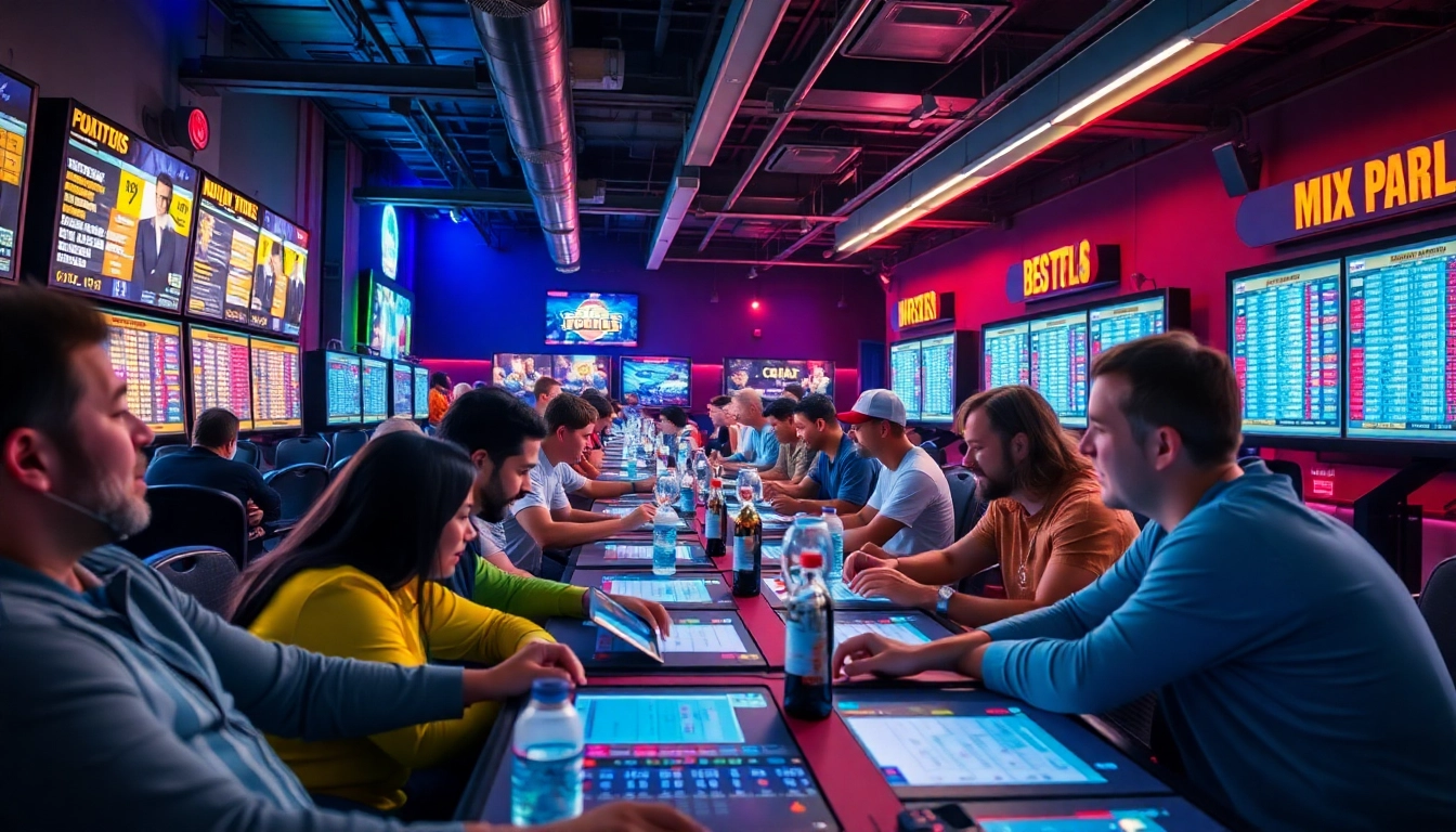 Engage with mix parlay betting in a vibrant sports scene full of enthusiastic players.