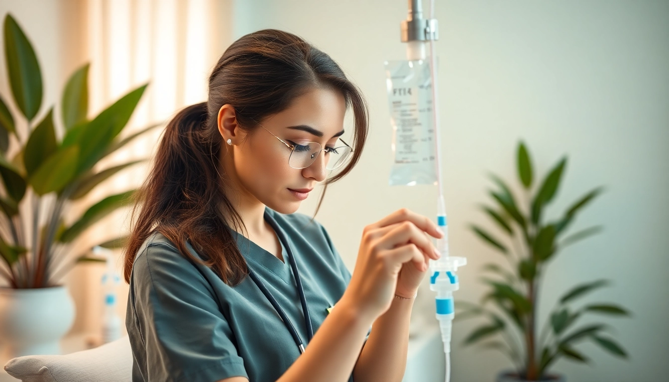 IV infusion near me being administered by a professional nurse in a peaceful medspa.