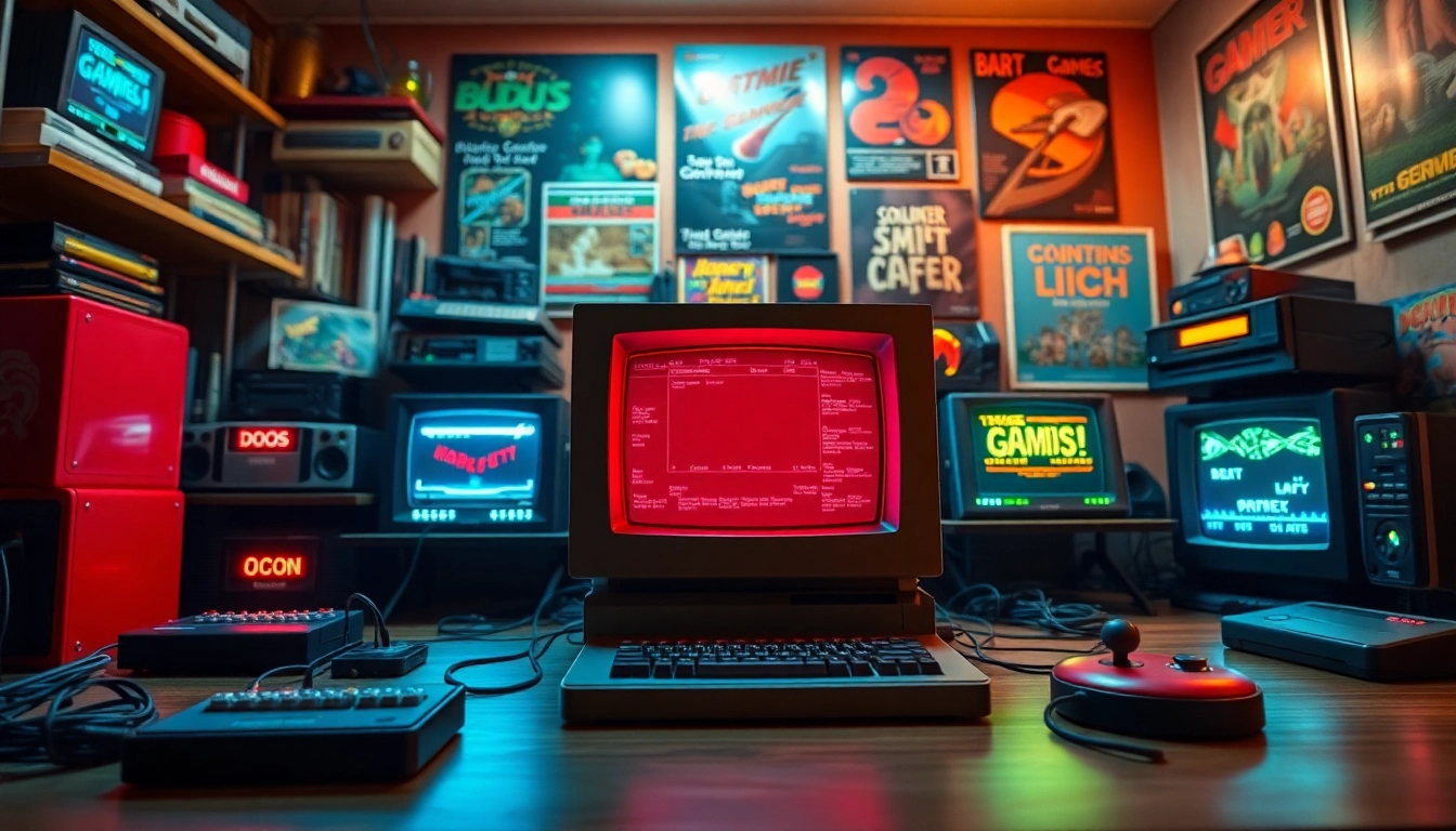 Download classic DOS games easily with this engaging retro gaming setup image.