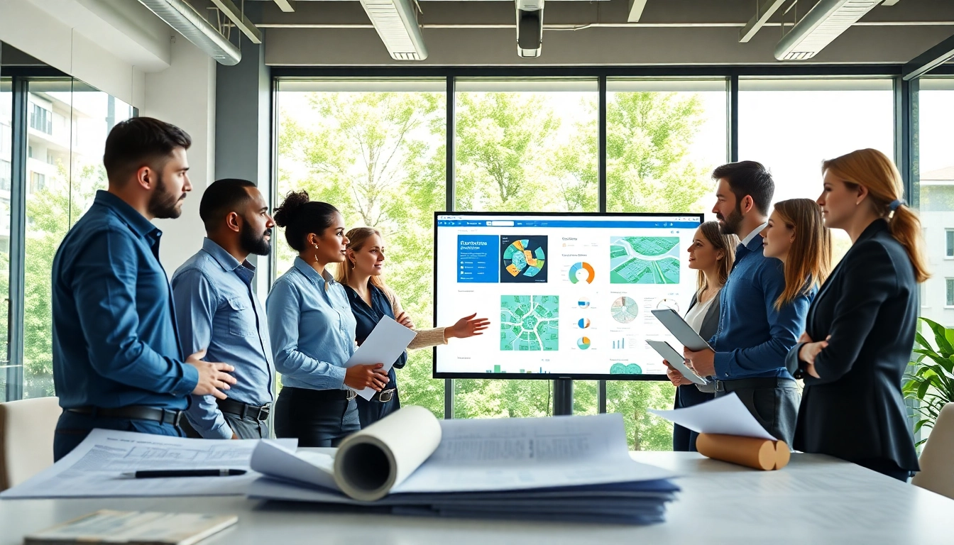 Engaging professionals in condo management discussing strategies in a modern office setting.