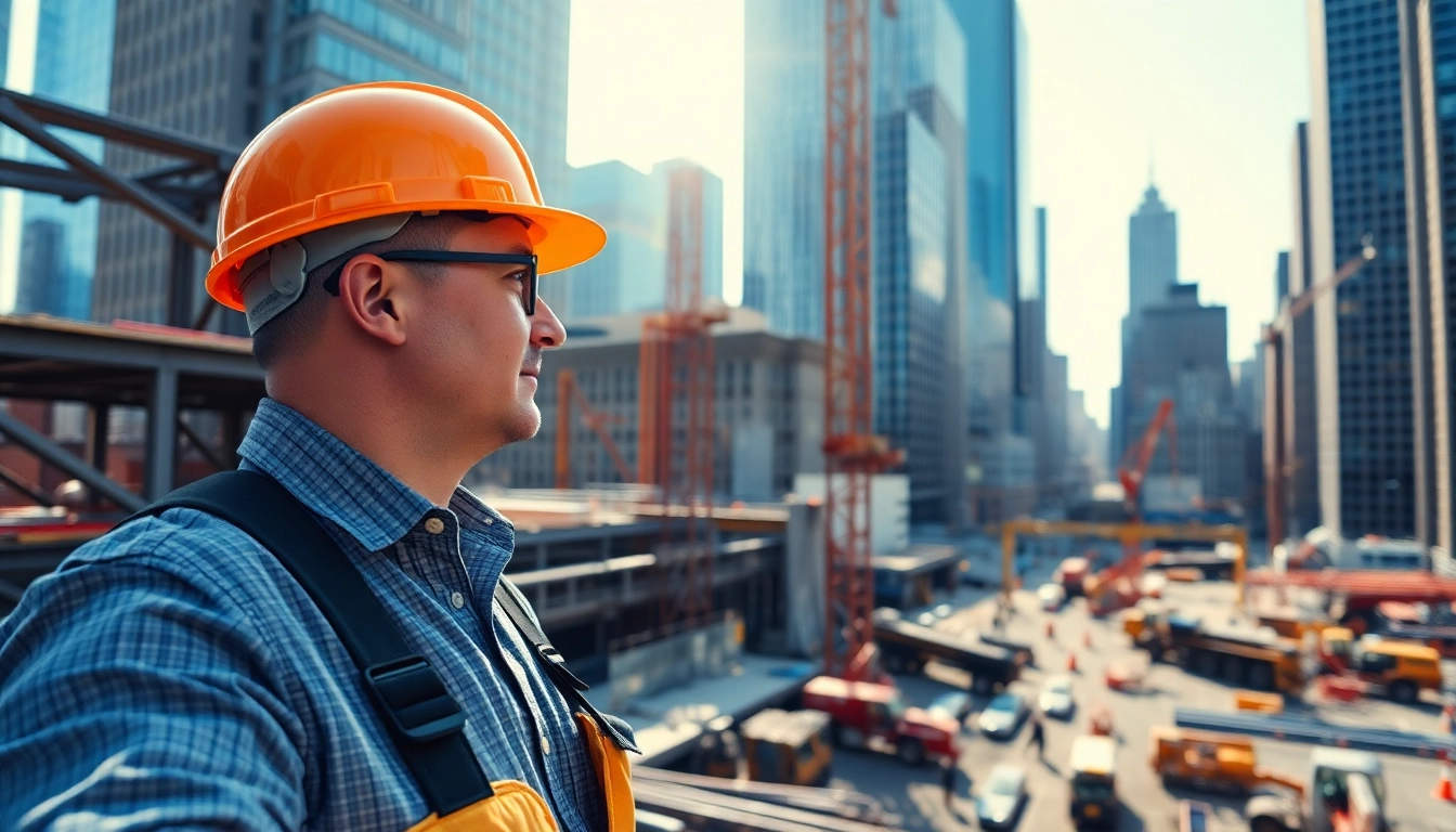New York Construction Manager leading a busy construction site in New York City.