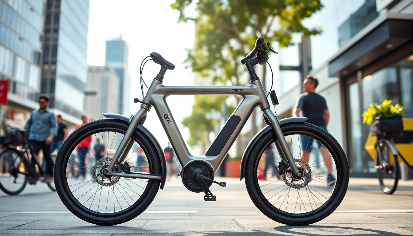 Showcase ebike Singapore in a vibrant urban setting with commuters, emphasizing modern electric mobility.