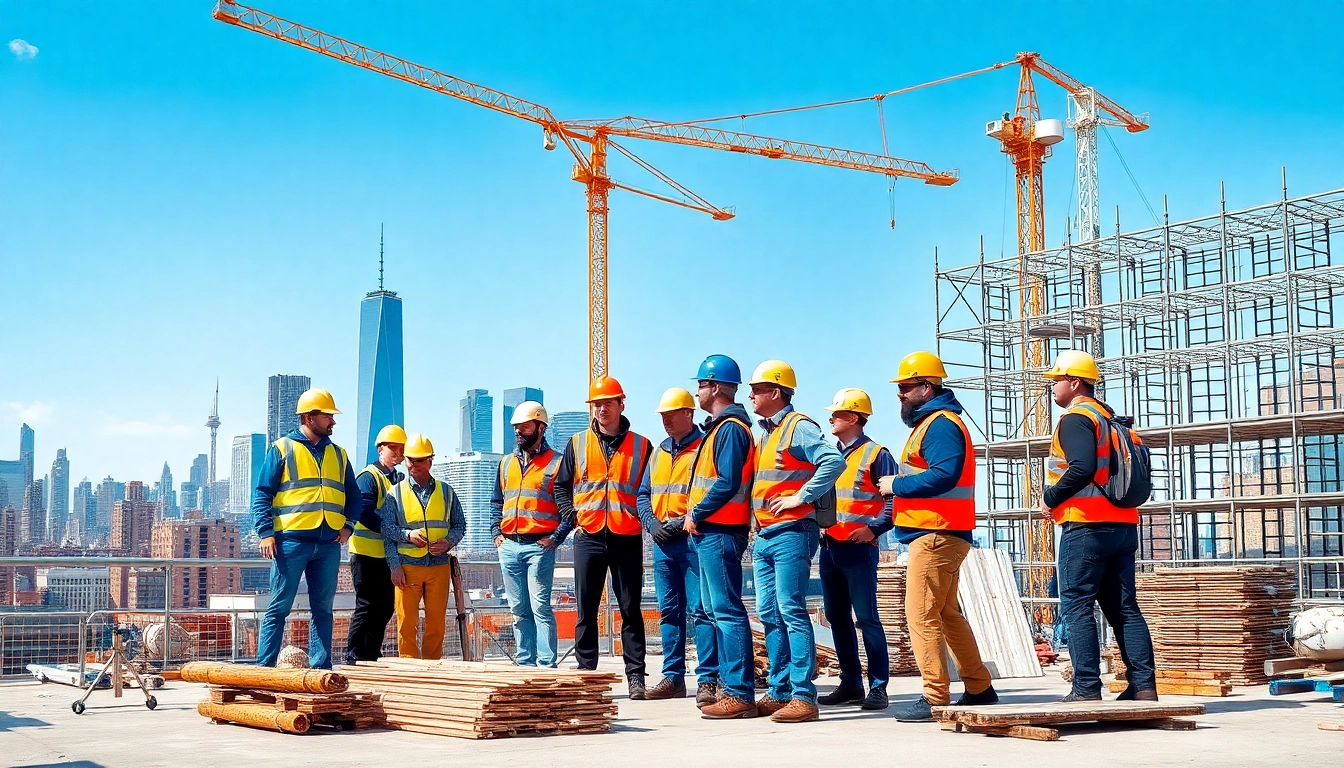 Team of skilled workers on a construction site, showcasing the experience of Manhattan Commercial General Contractor.