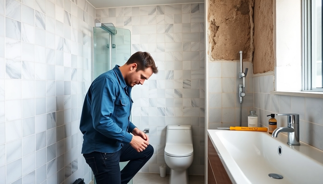 Plumber completing a bathroom install bristol with modern fixtures and clean design.