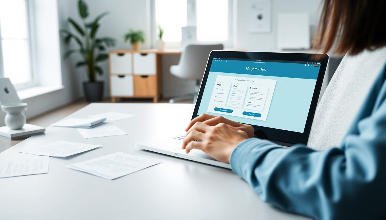Merge PDF files with user-friendly interface in a professional workspace setup.