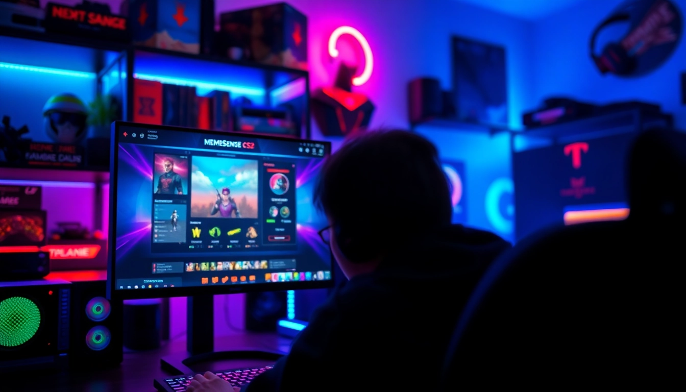 Buy MemeSense CS2 displayed on a vibrant gaming setup with intense focus on the screen.