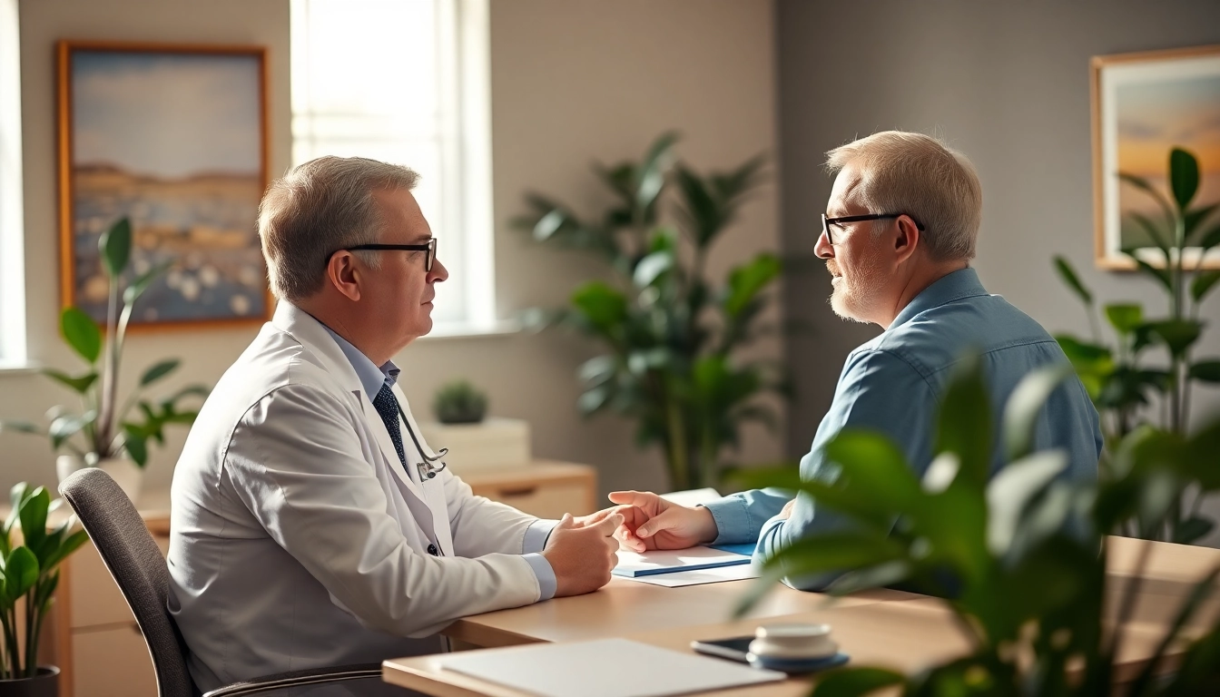 Engaging psychiatrist in a warm office setting providing support to a patient.