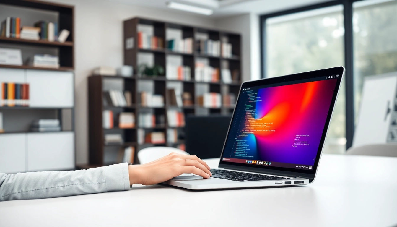 Capture a developer using a screenshot api in a bright office with modern tech.
