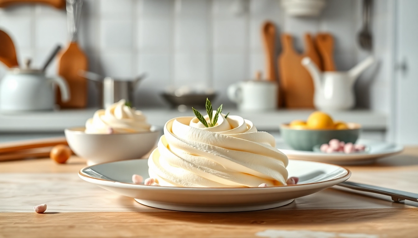 Mousseline cream highlighted in an elegant dessert presentation met delicate garnishes.