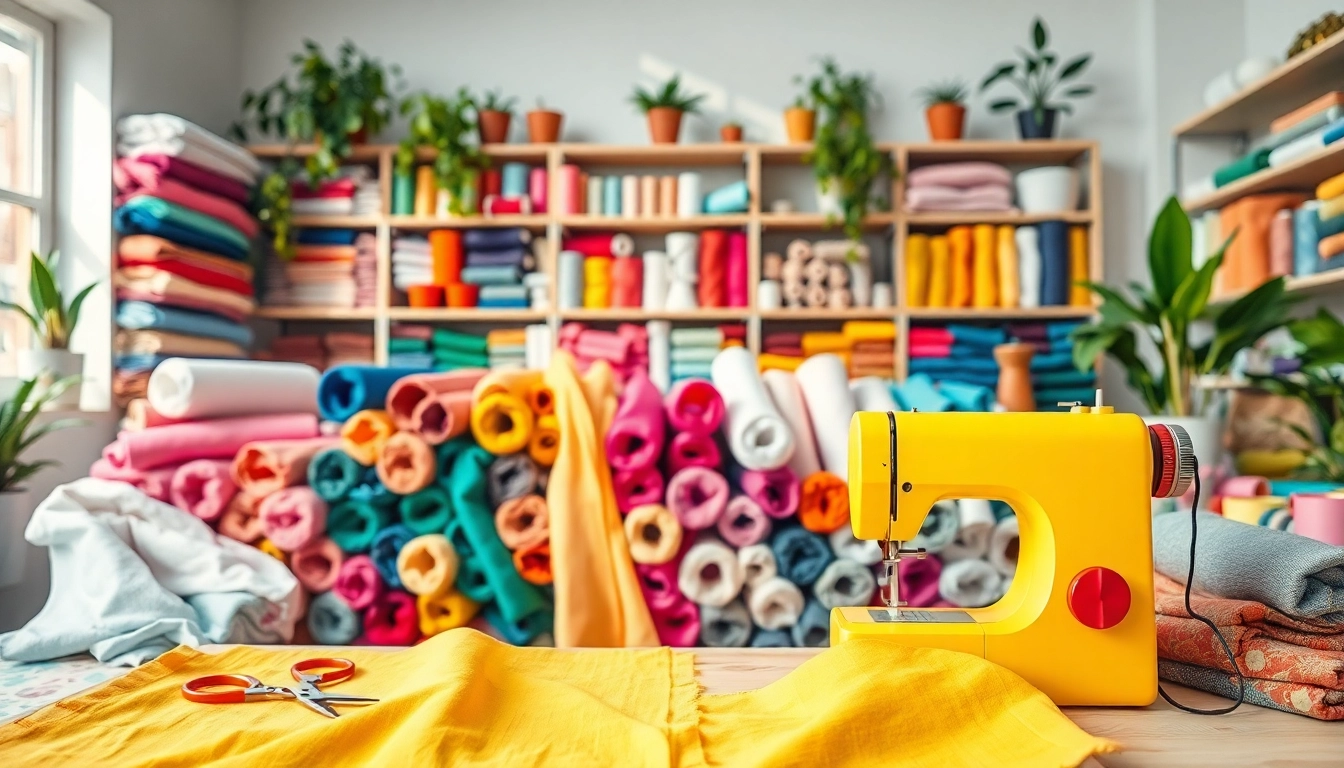 Verschillende kleurrijke stoffen van https://www.stofnodig.nl in een creatieve studio.