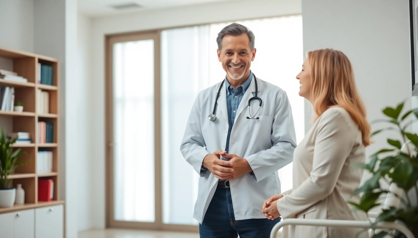 Engaged concierge doctor Las Vegas provides personalized care to a patient in a modern office.