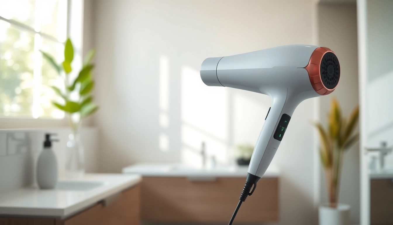 See the best hair dryer in a minimalist setting, highlighting its sleek design and functionality.