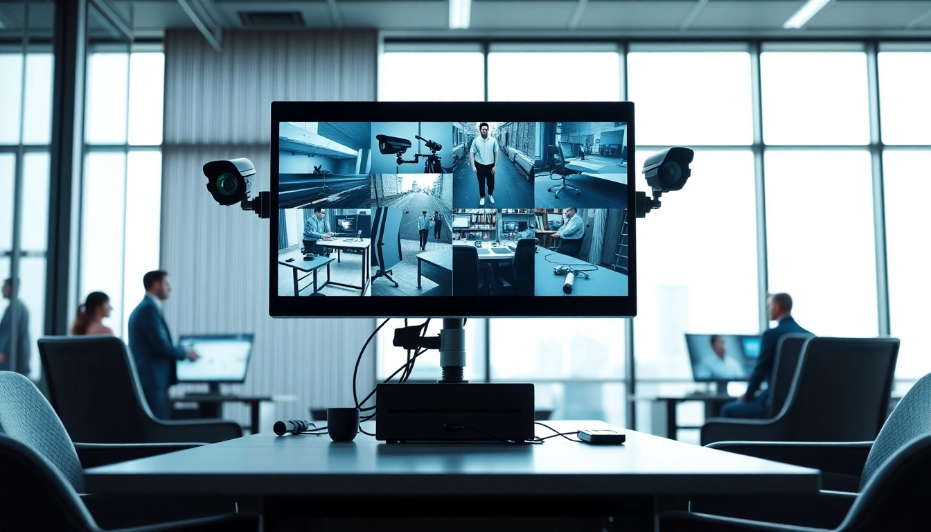Monitor displaying CCTV & Remote Monitoring footage in a professional security setting.