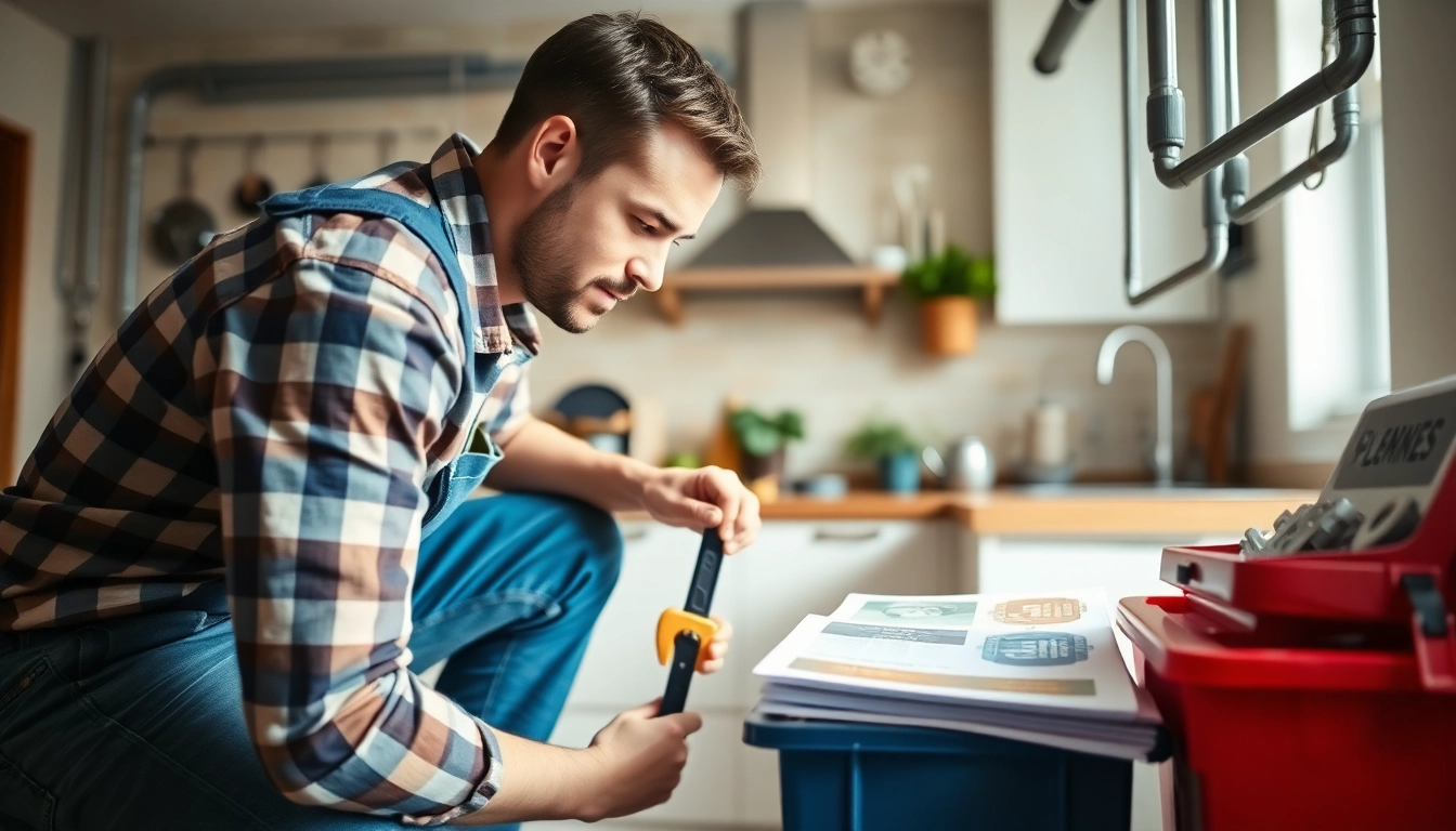 Skilled plumbers in Bristol performing pipe installation in a modern kitchen.