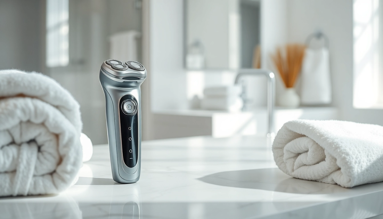 Using an electric shaver for sensitive skin with a sleek design and advanced features.