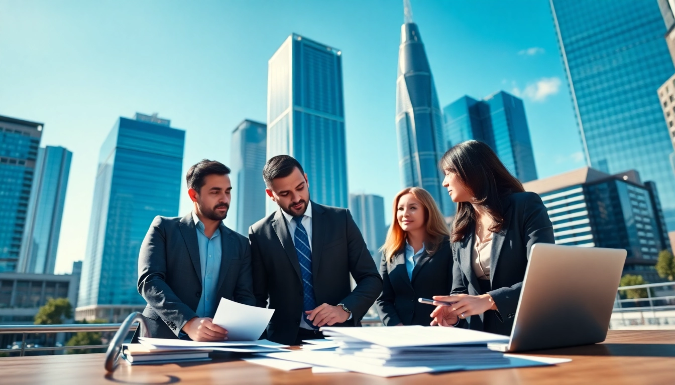 Highlighting best real estate investments, a diverse team collaborates in a modern urban setting.