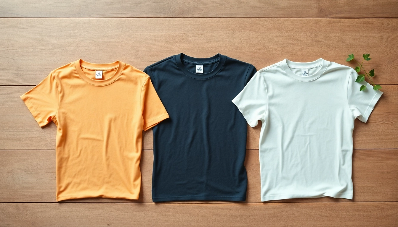Showcasing best blank t shirts in a flat lay arrangement, highlighting colors and textures.