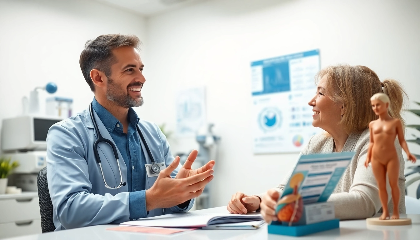 Healthcare professional discussing bioidentical hormone therapy with a patient, fostering a welcoming environment.
