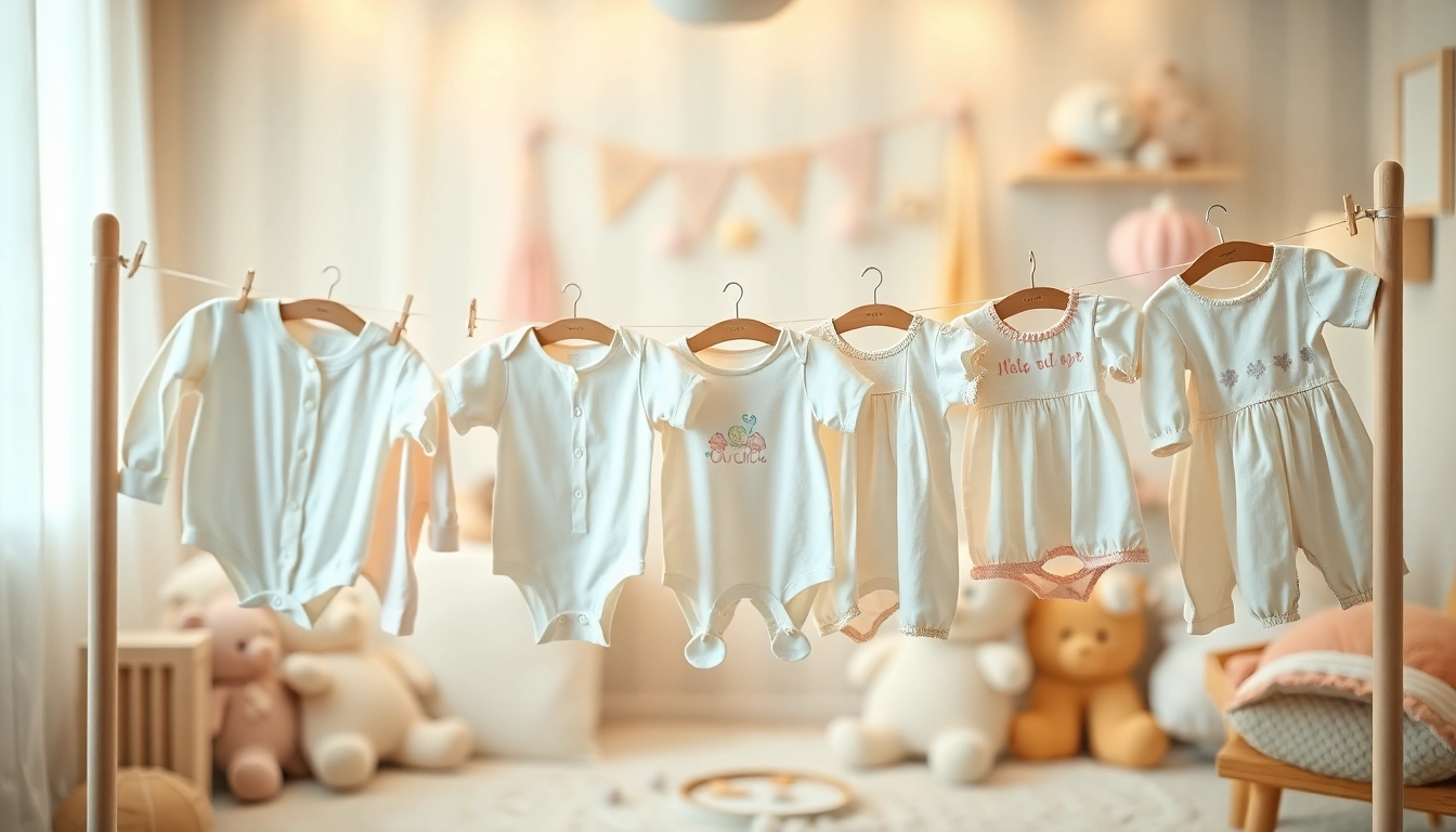 Adorable baby clothes showcased in a cozy nursery environment, emphasizing soft designs.
