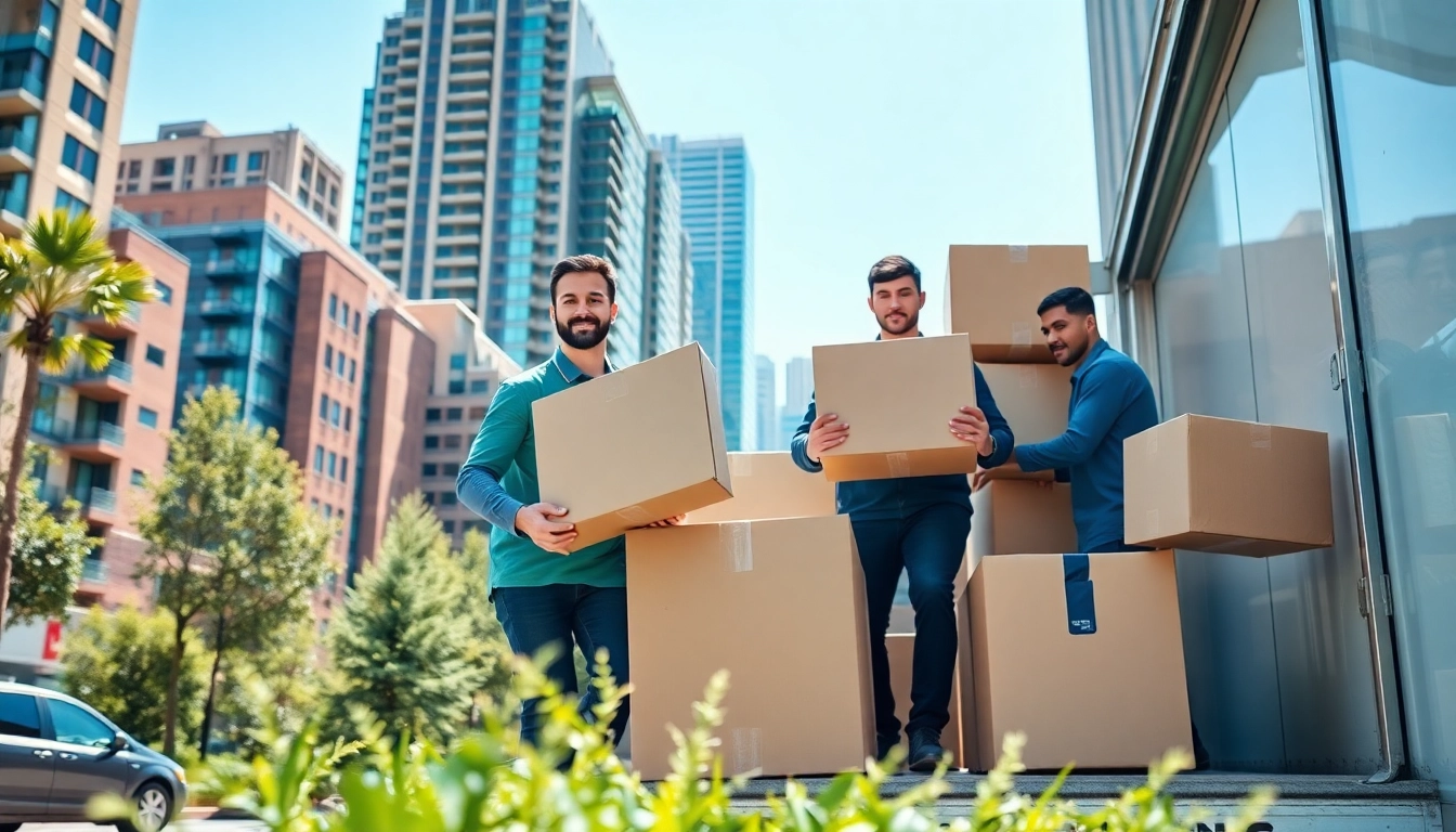 Dynamic scene showcasing Toronto moving services with professional movers efficiently loading boxes.